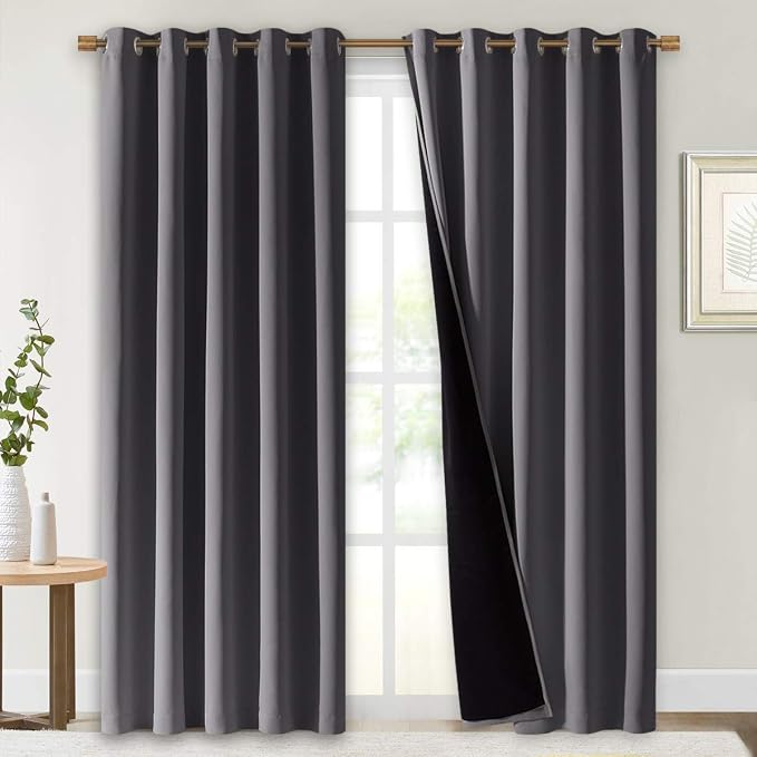 NICETOWN Grey Full Shade Curtain Panels, Pair of Energy Smart & Noise Blocking - Image 2