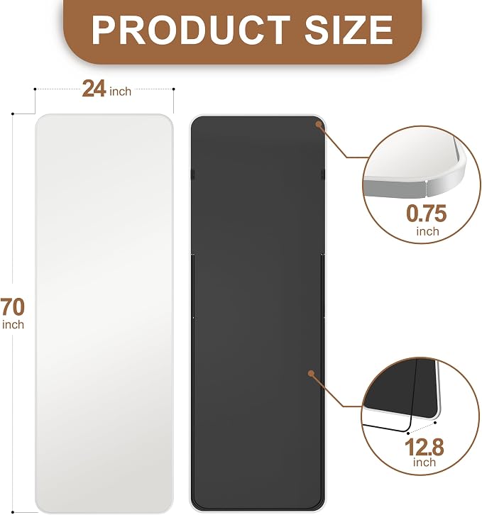Delma Full Length Mirror, Wall Mounted, Freestanding or Leaning, Rounded - Image 2