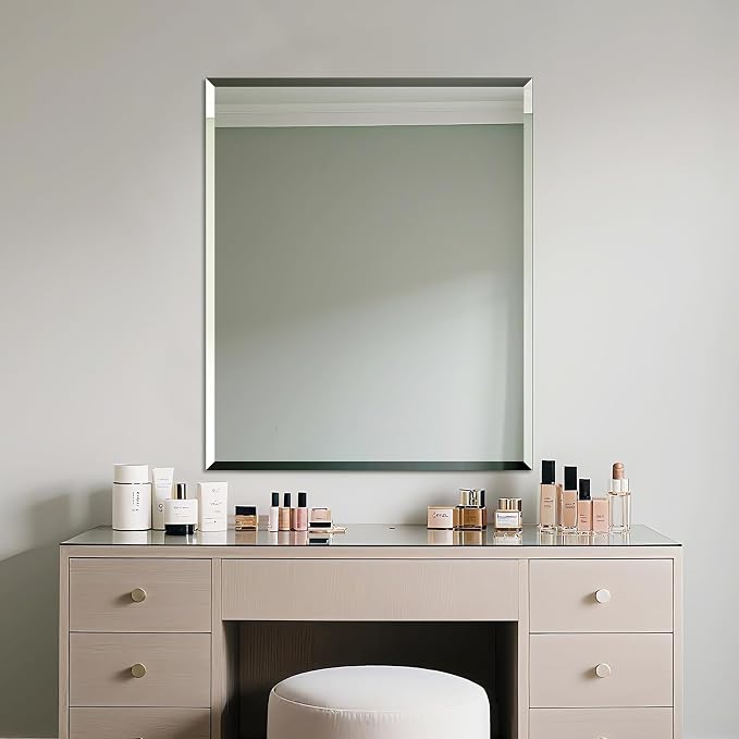 Frameless Bathroom Mirror for Wall, Rectangle Beveled Edge Mirror for Over Sink - Image 2