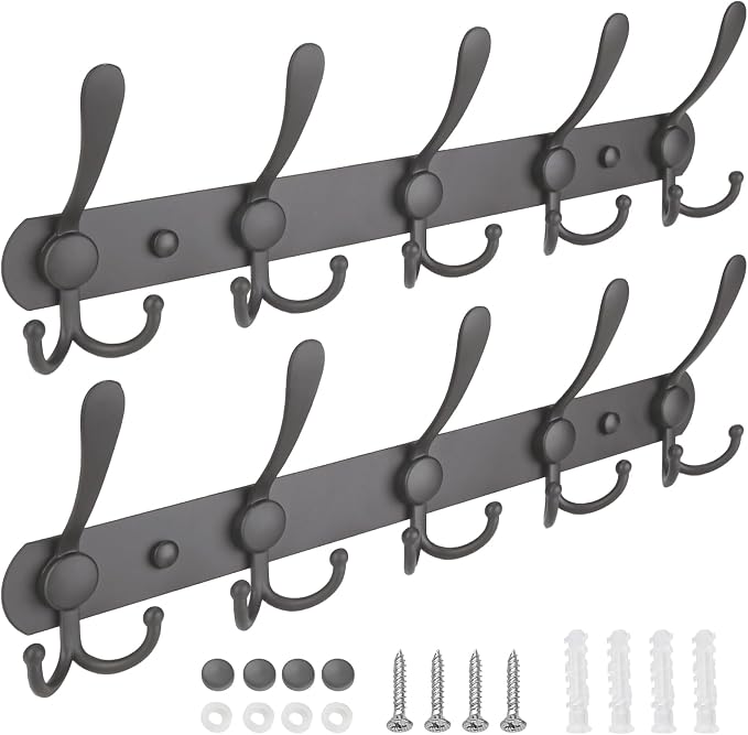 TICONN Wall Mounted Coat Rack, Five Heavy Duty Tri Hooks All Metal Construction by TICONN