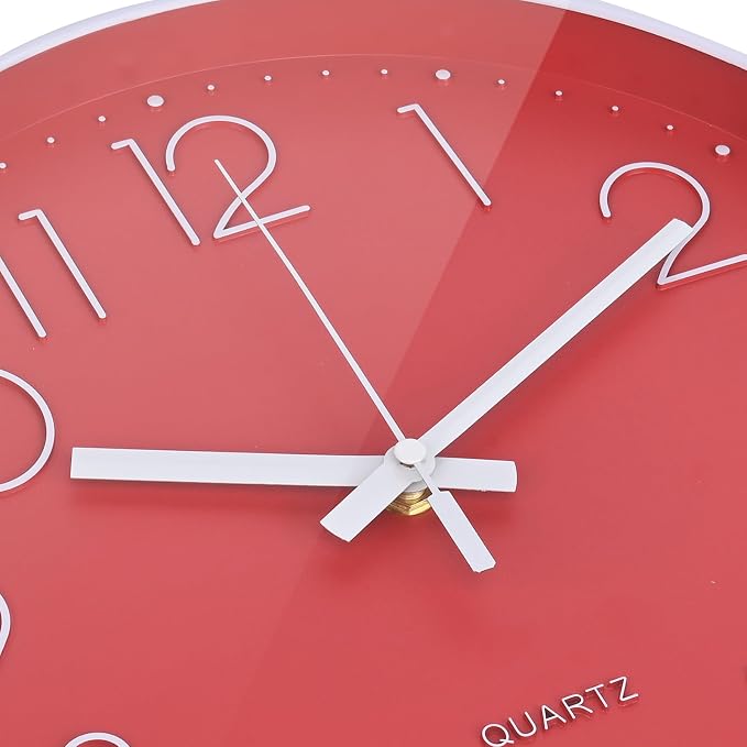Red Wall Clock 12 Inch Silent Non-Ticking Modern Quartz Wall Clocks Battery - Image 5