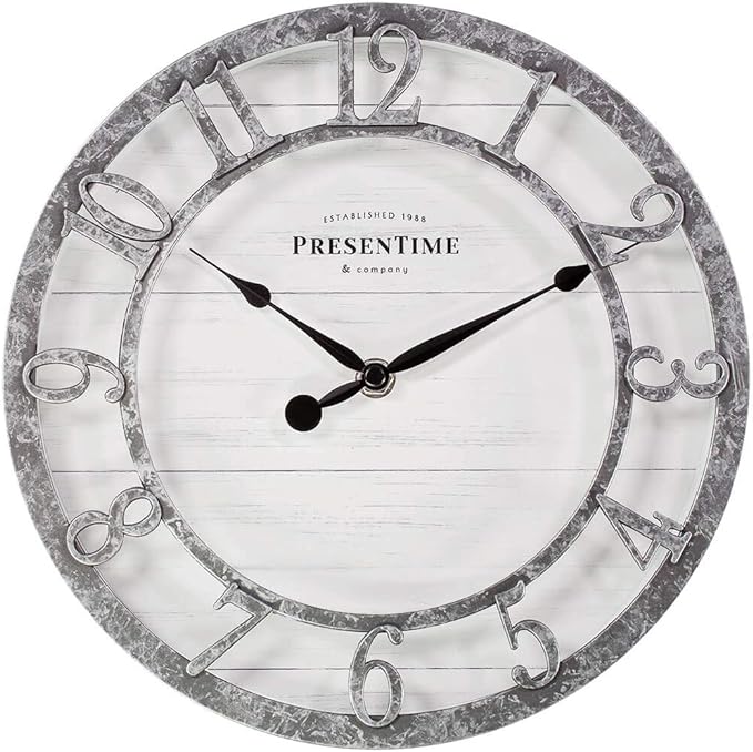 Presentime & Co 10" Farmhouse Series Wall Clock, Quartz Movement, Shiplap Style by Presentime