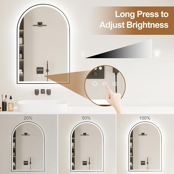 Arched LED Bathroom Mirror 24"x36", Dimmable-LED Mirror - Image 5