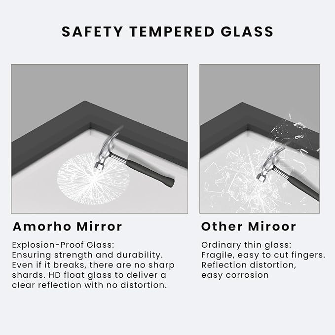 Amorho Black Bathroom Mirror, 28x36 Inch Thick Metal Framed Wall Mirrors - Image 4