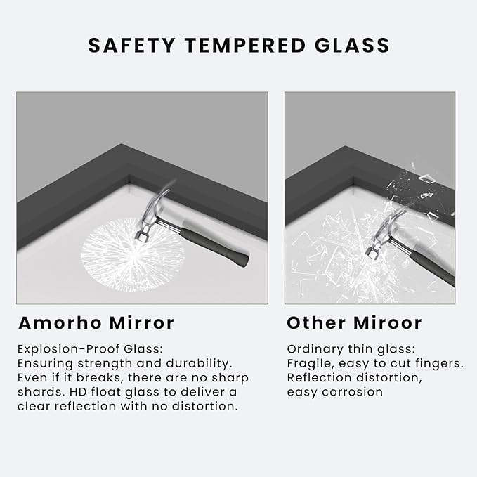 Amorho Black Bathroom Mirror, Living Room, Large Rectangle Vanity Mirrors. - Image 4