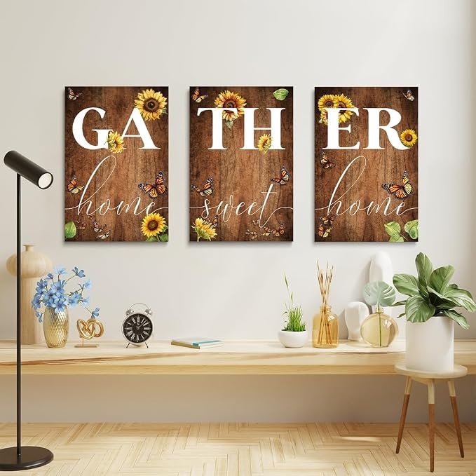 GUBIYU Rustic Farmhouse Dining Room Decor Cute Gather Signs - Image 3
