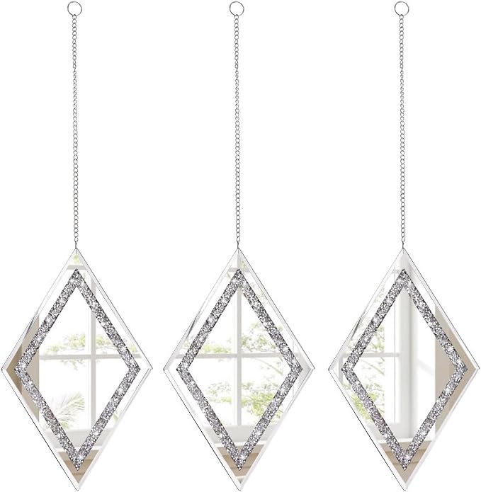 Pibeyer Silver Diamond Shaped Wall Mirror Set of 3, Decorative Crystal Crush - Image 4