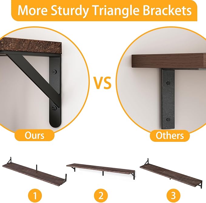 YGEOMER Floating Shelves for Wall, 35in Brown Wall Shelves for Living Room - Image 3
