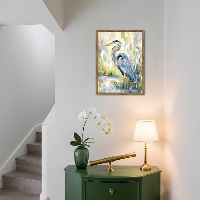 Framed Blue Heron Wall Art, Watercolor Sea Bird Pictures Wall Decor, Coastal - Image 7