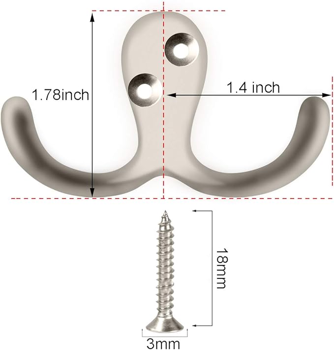 IBosins 8 Pack Heavy Duty Double Prong Coat Hooks Wall Mounted - Image 2