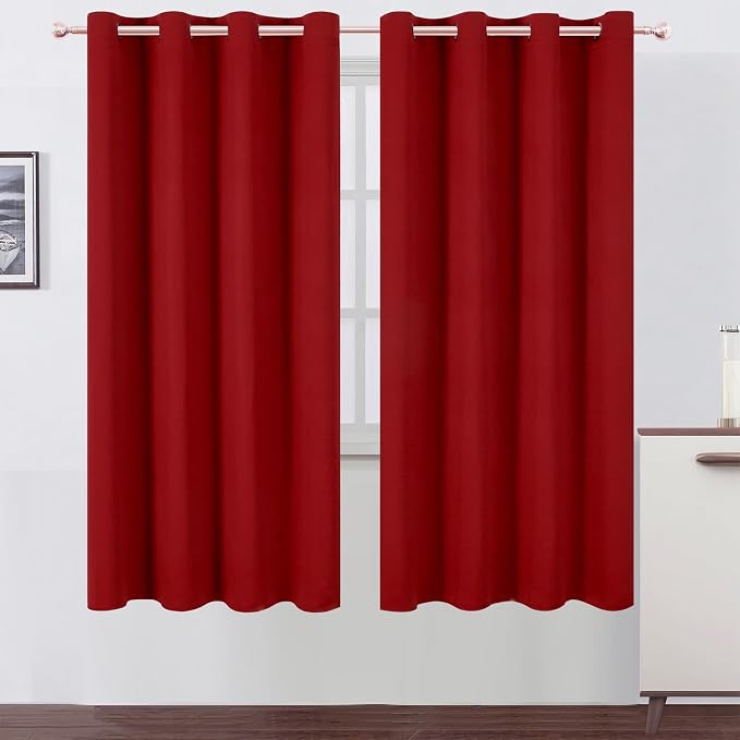 LEMOMO Blackout Curtains 66 x 72 Inch Long Red Curtains Set of 2 Panels Room by Lemomo