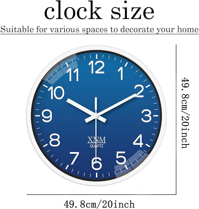 XNM 8 Inch Small Classic Navy Blue Wall Clocks Battery Operated Minimalist Wall - Image 3