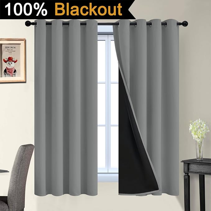 Yakamok Dove Grey 100% Blackout Curtains, Thermal Insulated Total Blackout - Image 2