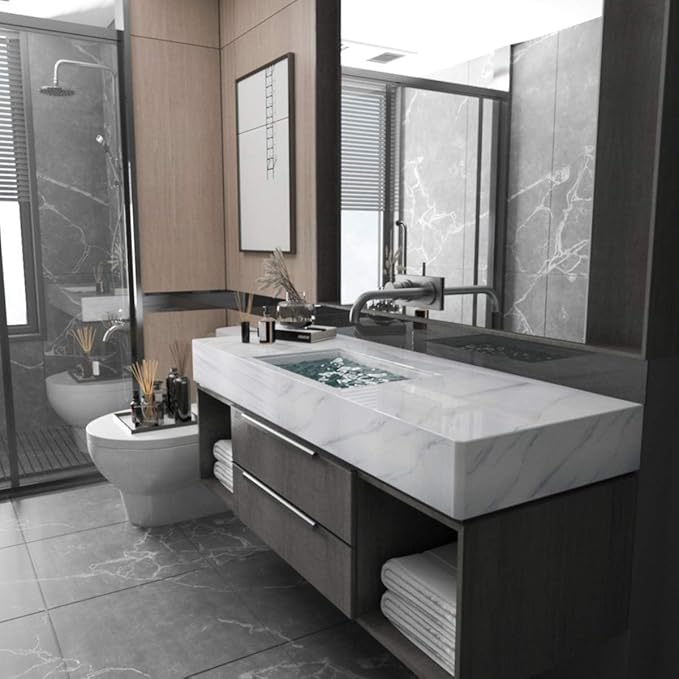 Large White Marble Granite Wallpaper Peel Stick Thicken 15.8x591inch Waterproof - Image 3