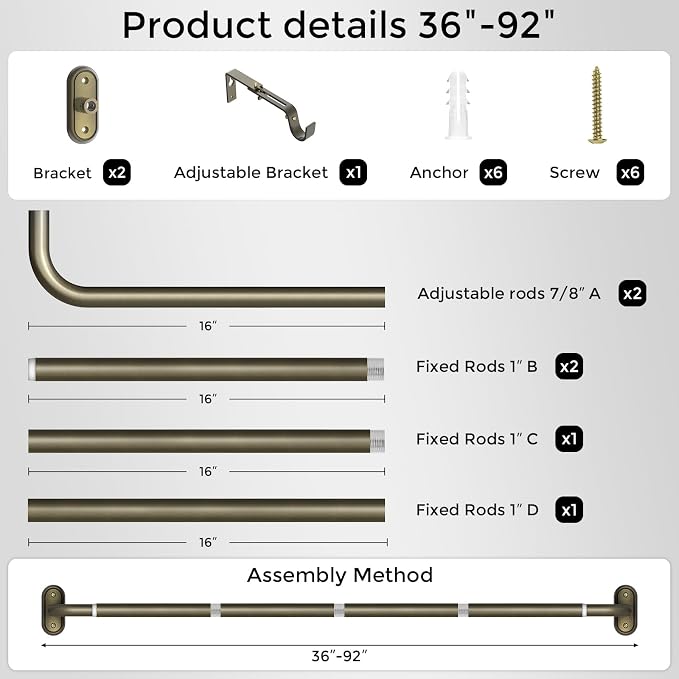 Curtain Rods 36-88 Inch, Antique Bronze Wrap Around Blackout Curtain Rods - Image 7