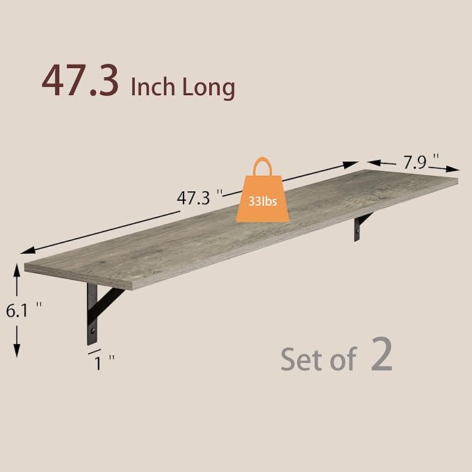 DINZI LVJ Long Wall Shelves, 47.3Inch Wall Mounted Shelves Set of 2, Extra - Image 3