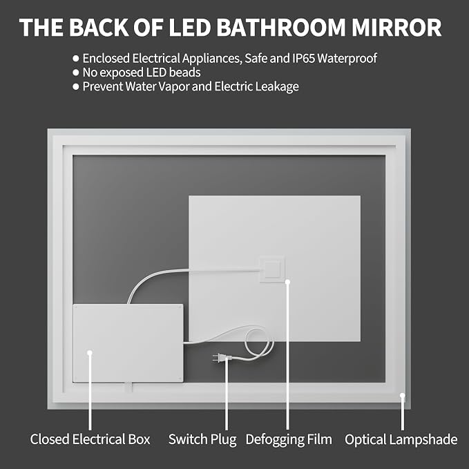 Koonmi 40"x32" LED Mirror for Bathroom, 90CRI Anti-Fog Vanity Mirror - Image 9