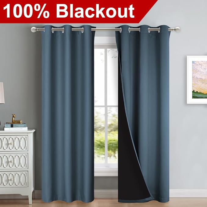 NICETOWN Smoky Blue Full Shade Curtain Panels, Pair of Thermal Insulated & - Image 2