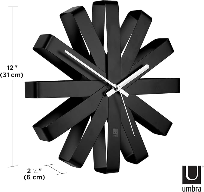 Umbra Ribbon Modern 12" Wall Clock, Silent Non Ticking Battery Operated Quartz - Image 3