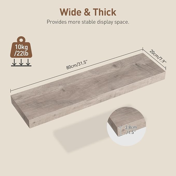 RALGEND Floating Shelves for Wall, 1.5" Thick Wall Shelf Set of 3 - Image 3