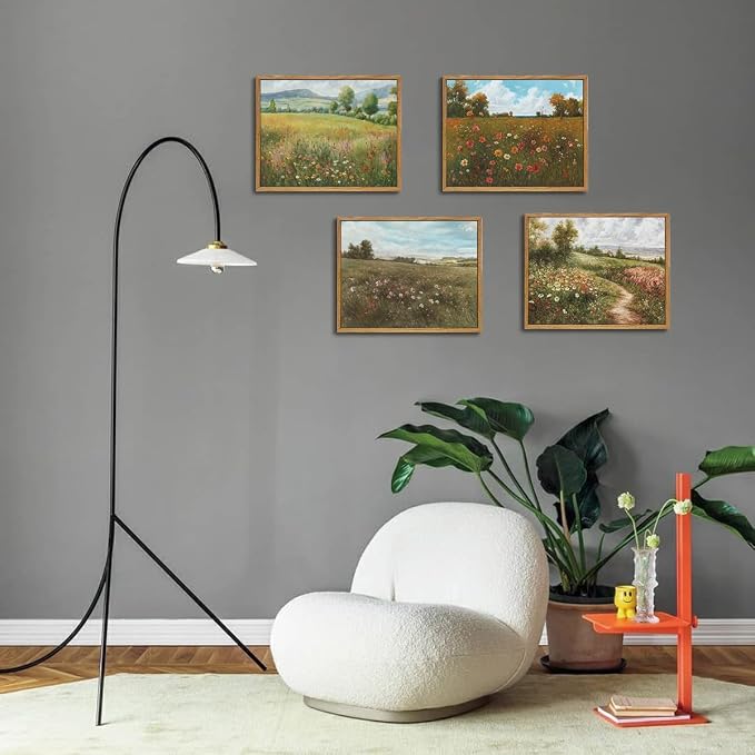 OIQArtOIQ Vintage Landscape Framed Wall Art Summer Countryside Wildflower - Image 6