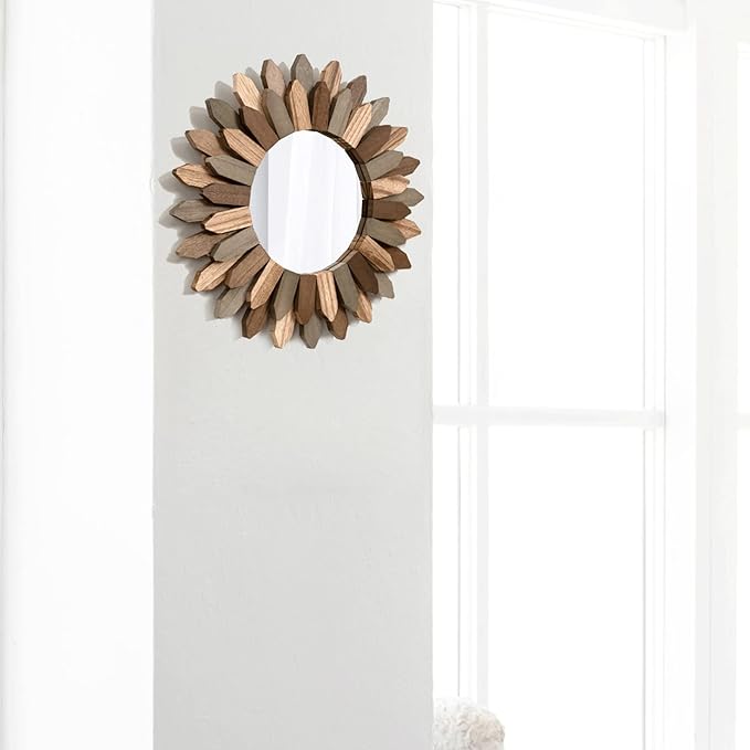 Honiway Boho Wall Decor Mirror 2 Pack 12 inch Rustic Wood Decorative Mirror - Image 3