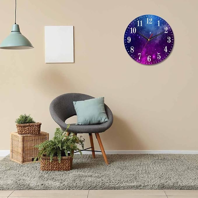 Mxocom Colourfull Sky Wall Clock Blue Purple Nebula White Colour Star 10 Inch - Image 6