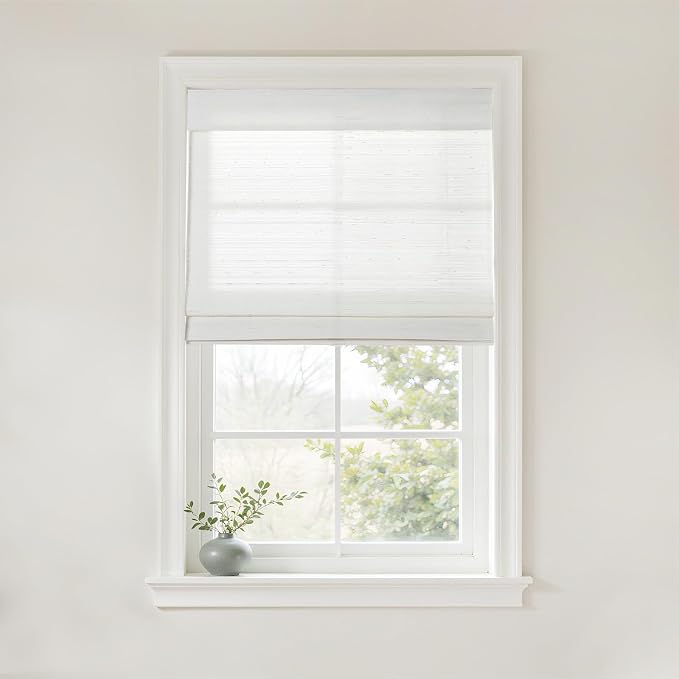 TWOPAGES Natural Woven Motorized Roman Shades, Custom Remote Control Bamboo by TWOPAGES