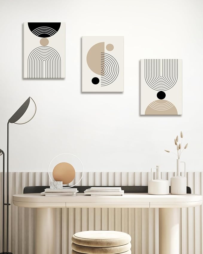 HesenDot Abstract Geometric Wall Art Set of 3, 30x40CM Minimalist Line Framed - Image 2