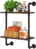 Helsin 2 Tier Industrial Pipe Floating Bathroom Shelves, 16inch Rustic Wood by Helsin