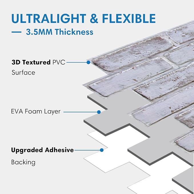 COMSTICKC 3D Whitewash Brick Wall Panel Peel and Stick, DIY UrltraLight PVC - Image 4