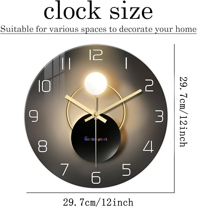 Black and Gold Wall Clock for Kitchen Glass Decorative Wall Clocks Battery - Image 5