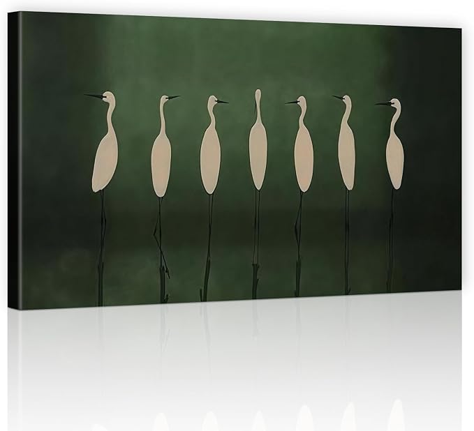 ALMLZL Egret Canvas Wall Art Elegant White Birds Heron Poster Minimalist by ALMLZL
