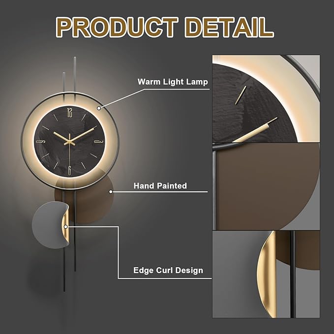 Modern Wall Clock for Living Room, Large Black Decorative Wall Clock, Creative - Image 4
