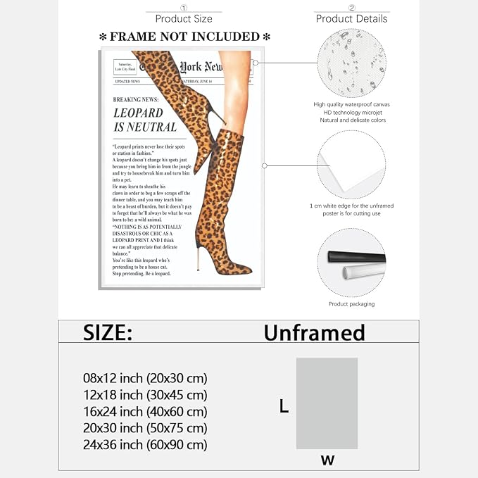 Trendy Newspaper Posters Vintage Leopard Boots Poster Feminist Canvas Prints - Image 2
