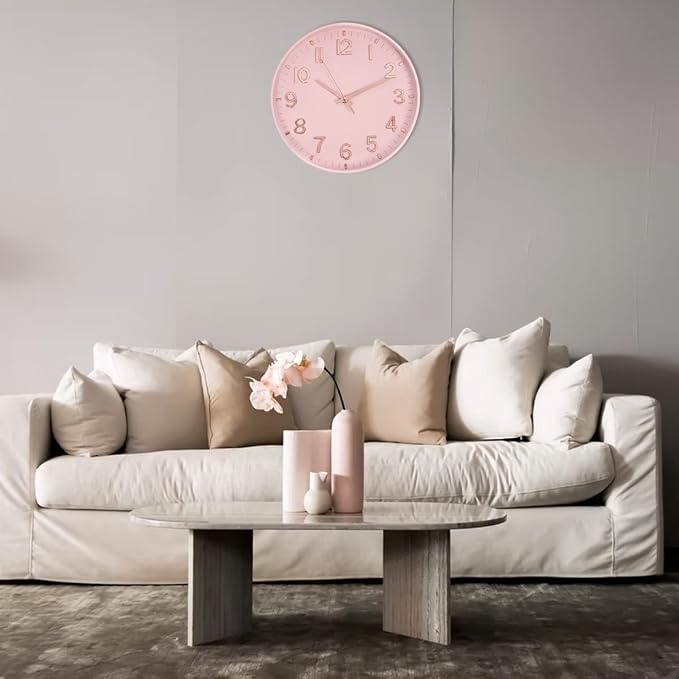 HZDHCLH Pink Wall Clocks Battery Operated, 12 inch Silent Non Ticking Modern - Image 4