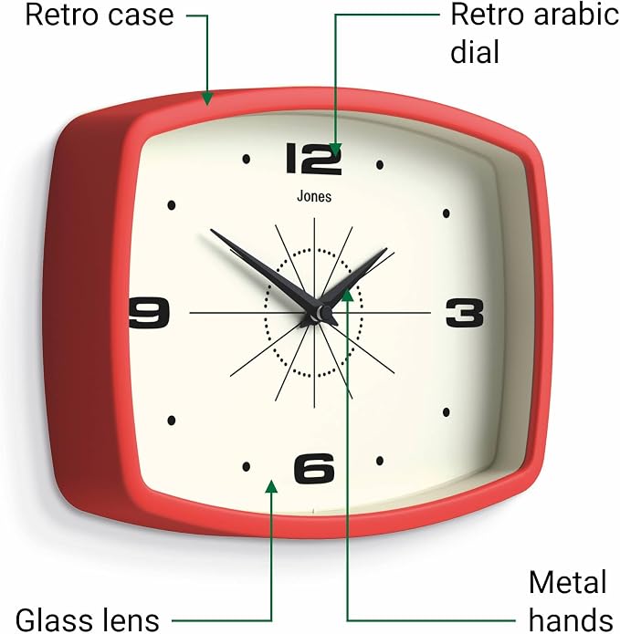 JONES CLOCKS® Movie Wall Clock | Rectangular Retro Clock | 25cm | Red | Cool - Image 6