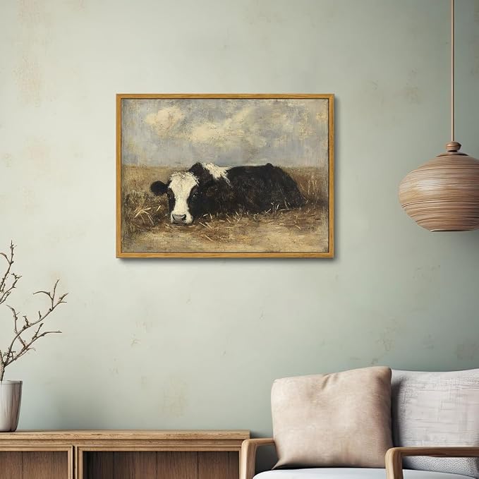 AtterrirArt Vintage Framed Wall Art, Rustic Cow Picture Painting Print - Image 5