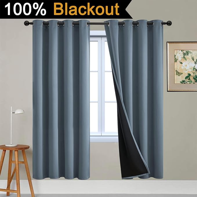 Yakamok Total Blackout Curtains, 2 Thick Layers Completely Blackout Soild - Image 2