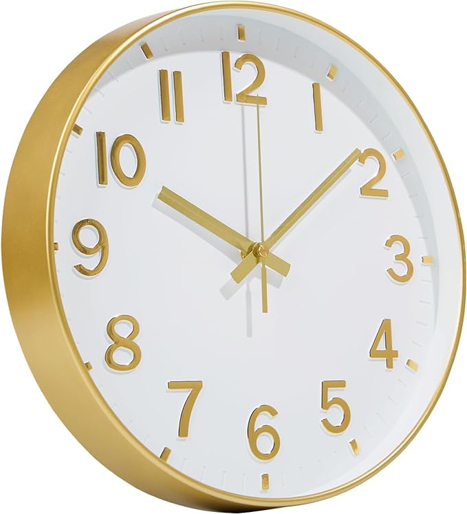 Gold Wall Clocks Battery Operated, 12 Inch Non Ticking Digital Wall Clock by MABPEDO