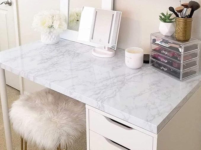 practicalWs Glossy Marble Contact Paper Granite White/Grey Kitchen Countertop - Image 2