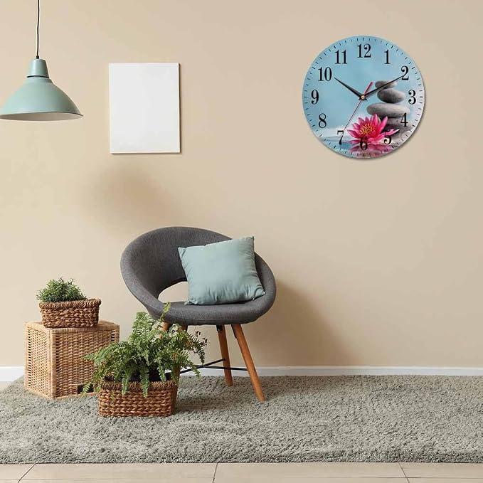Mxocom Meditation Wall Clock Water Lily and Zen Stone Natural Still Relax 10 - Image 6