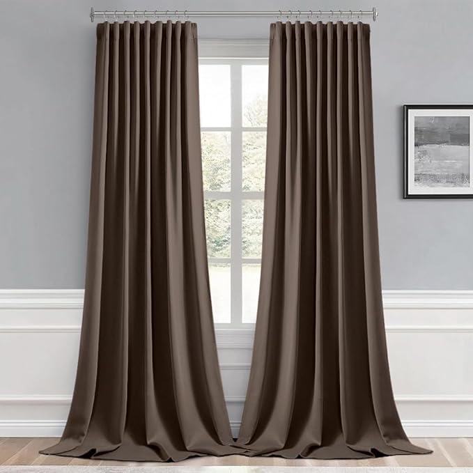 MIULEE Chocolate Brown Back Tab Blackout Curtains 108 Inch Long 2 Panels Set - Image 9
