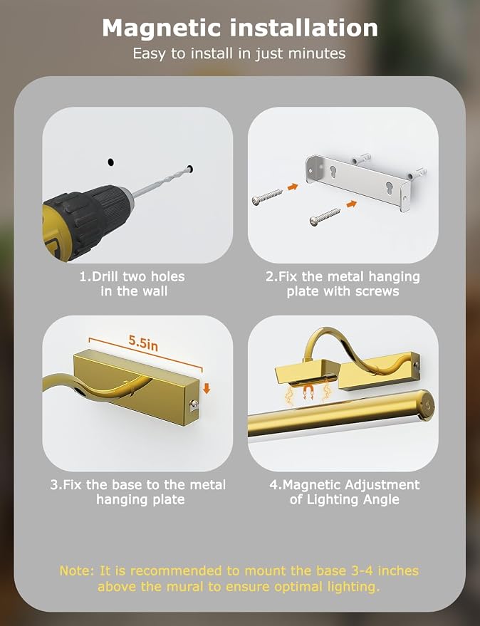 Picture Light Battery Operated, 13in Wireless Art Light - Image 6