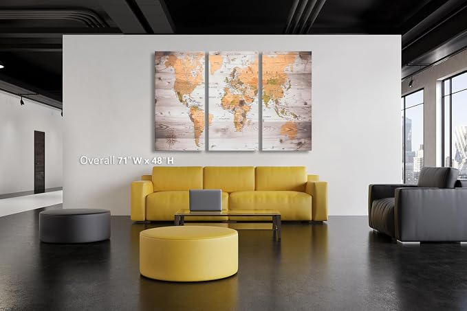 ZEYDRT Canvas art abstract world map poster can be directly hung 24"x48"in x3 - Image 3