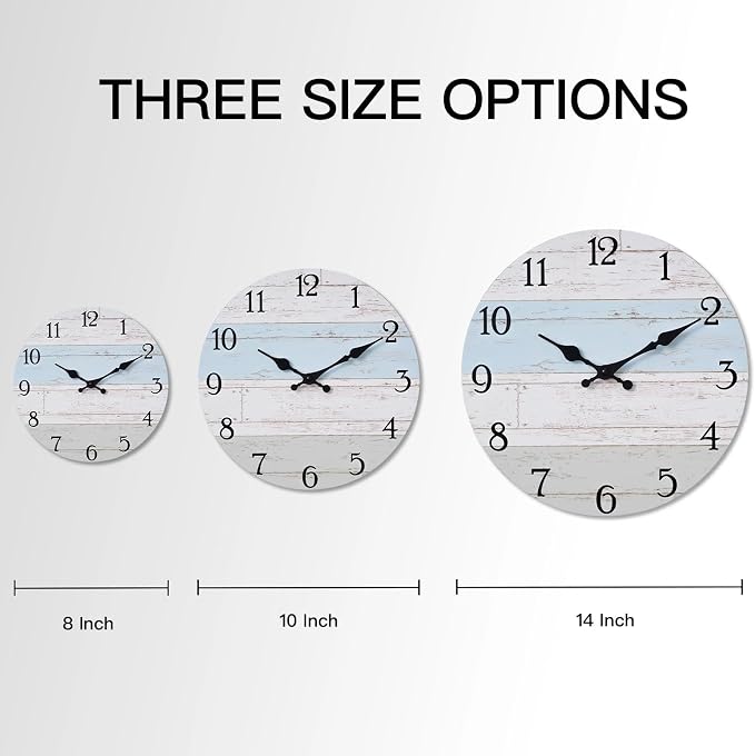 KECYET Wall Clock 14 Inch Silent Non-Ticking Coastal Beach Style Wall Clocks - Image 3
