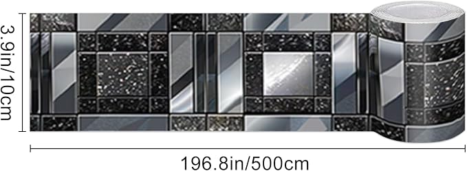 IVN Wallpaper Border Peel and Stick Wall Black and Silver Mosaic Decorative - Image 3
