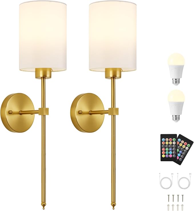 Battery Operated Wall Sconces Set of Two, Wireless Rechargeable Wall Light - Image 9