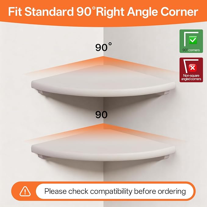 Gieanoo Floating Corner Shelves Set 2 10inch White Solid Oak Rounded Corner - Image 6