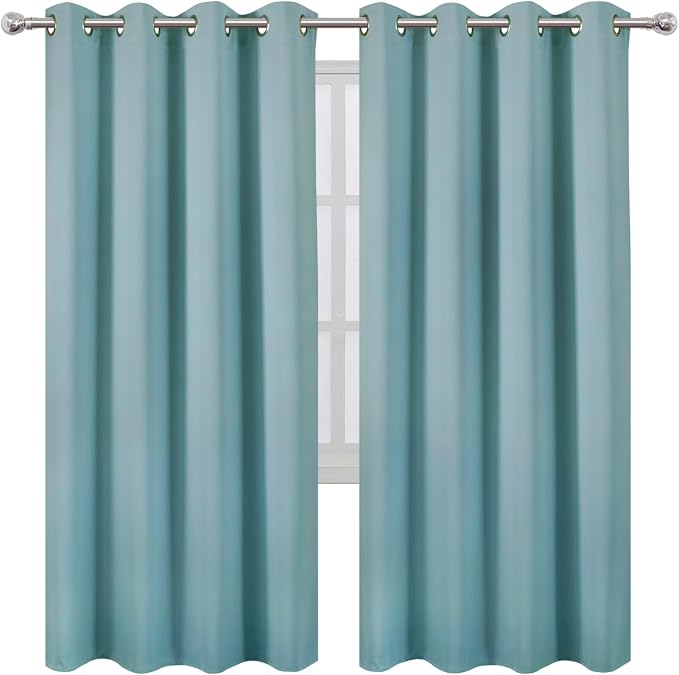 LEMOMO Blackout Curtains 66 x 72 Inch Long Stone Blue Curtains Set of 2 Panels - Image 2